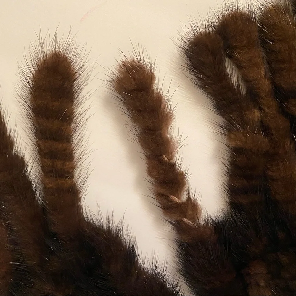 SCARF BROWN MINK FUR LONG RECTANGLE FRINGE ENDS SOFT LUXURY MOB WIFE